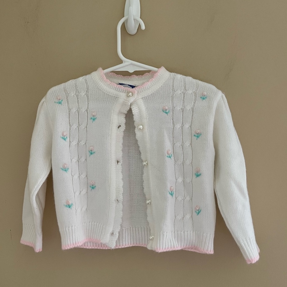 Carriage Boutique White and Pink Kids Sweater